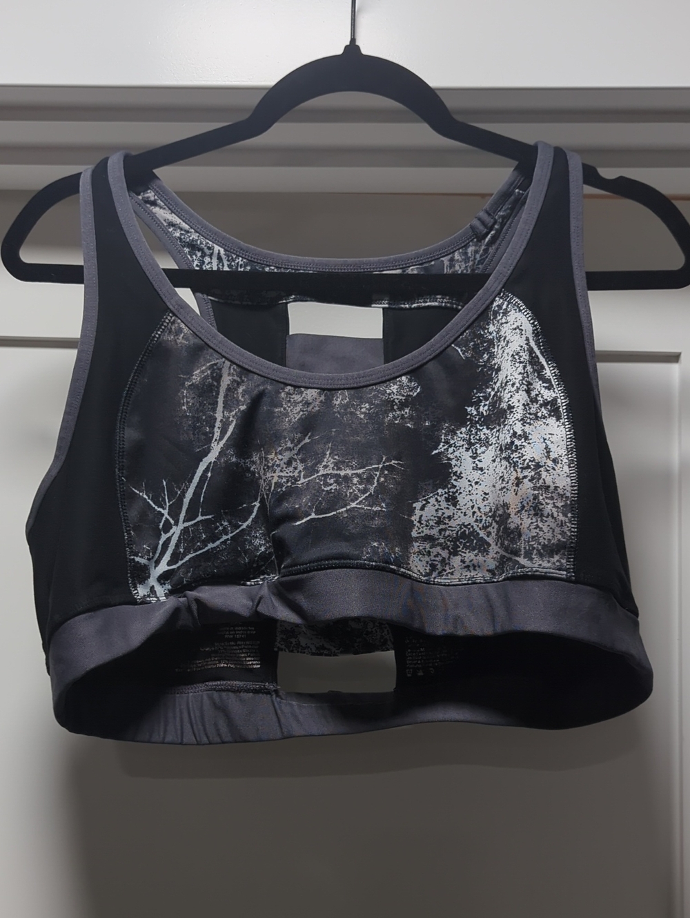 Avia Black and Gray Patterned Sports Bra